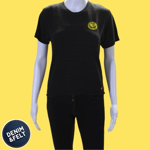 AVIATOR NATION Women's Smiley Stitch Boyfriend Tee | Color: Charcoal | EUC!!😃🌈 - Picture 12 of 16